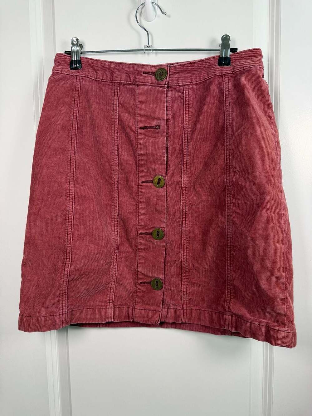 Pilcro and the Letterpress Button Front Corduroy Mini Skirt in Maroon